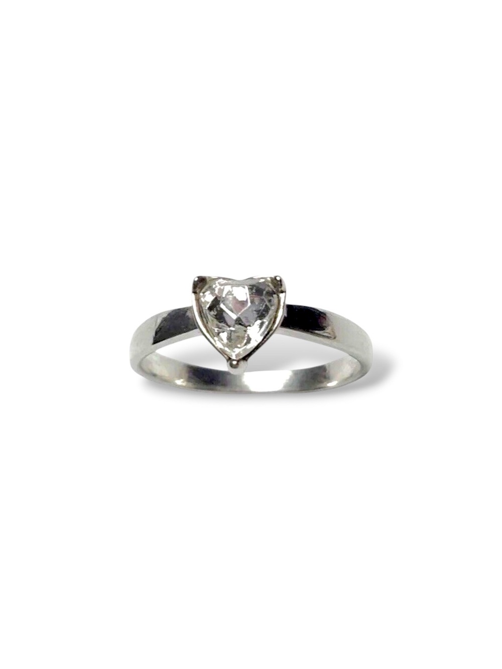 Silver Tone Ring Size 8 Rhinestone Glass Crystal Triangle Heart Ring
